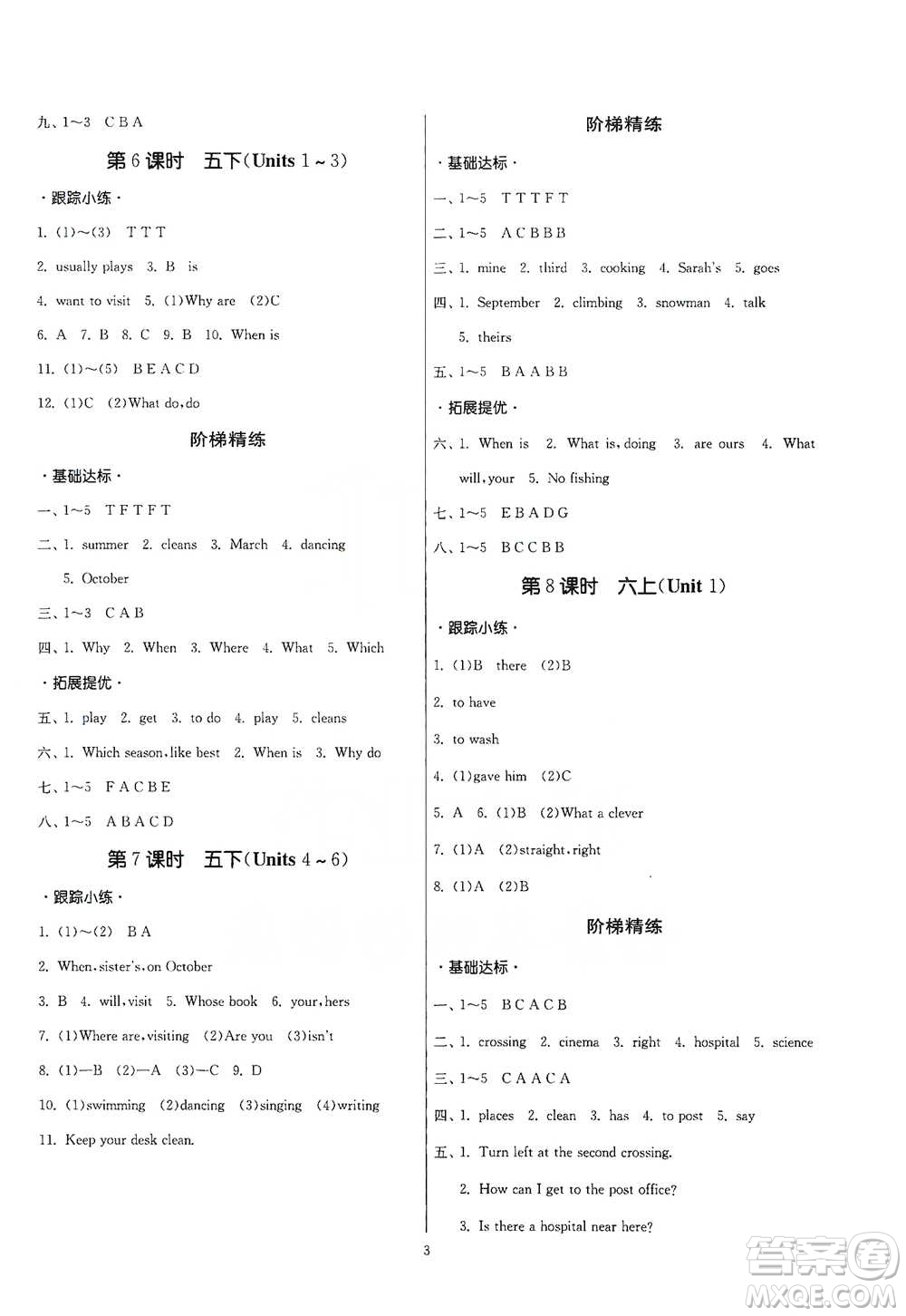 江蘇人民出版社2021實(shí)驗(yàn)班小學(xué)畢業(yè)總復(fù)習(xí)英語人教版參考答案