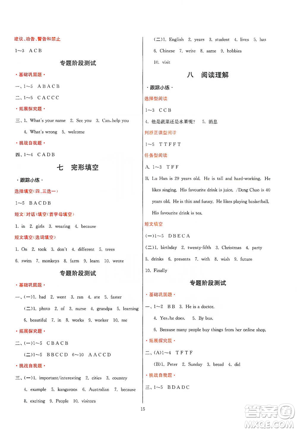 江蘇人民出版社2021實(shí)驗(yàn)班小學(xué)畢業(yè)總復(fù)習(xí)英語人教版參考答案