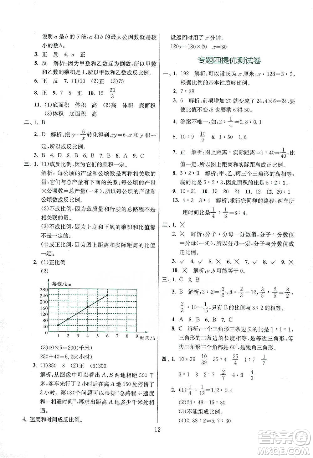 江蘇人民出版社2021實驗班小學畢業(yè)總復習數學參考答案