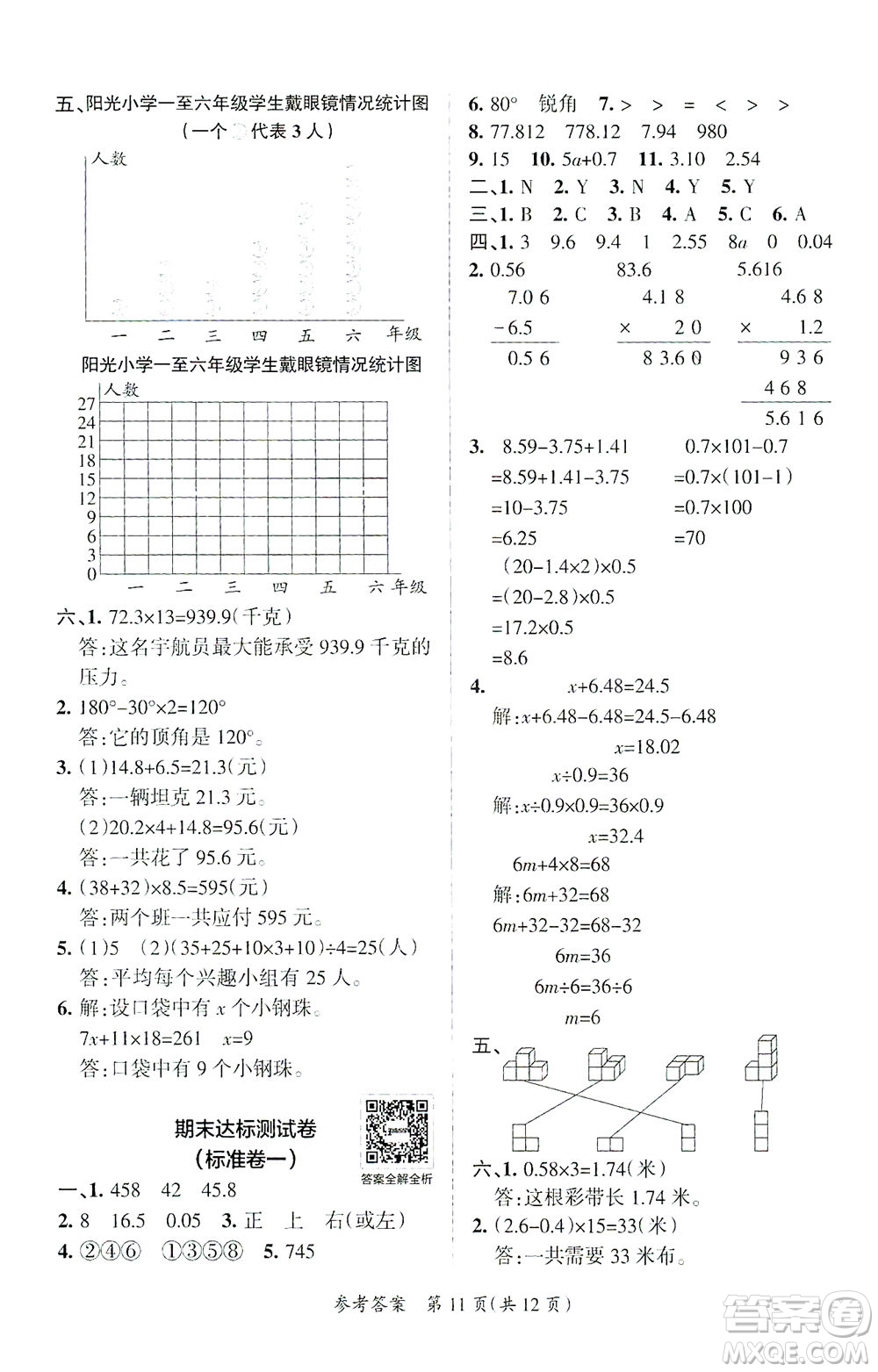 陜西師范大學(xué)出版總社有限公司2021小學(xué)學(xué)霸單元期末標準卷數(shù)學(xué)四年級下BS北師版答案
