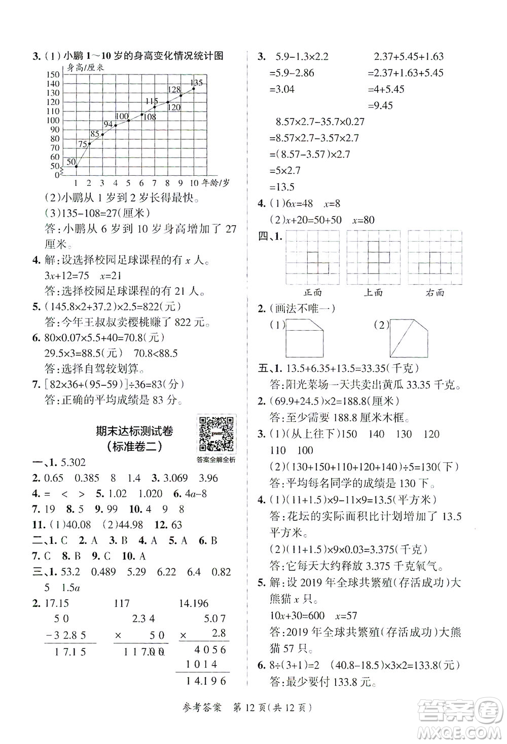 陜西師范大學(xué)出版總社有限公司2021小學(xué)學(xué)霸單元期末標準卷數(shù)學(xué)四年級下BS北師版答案