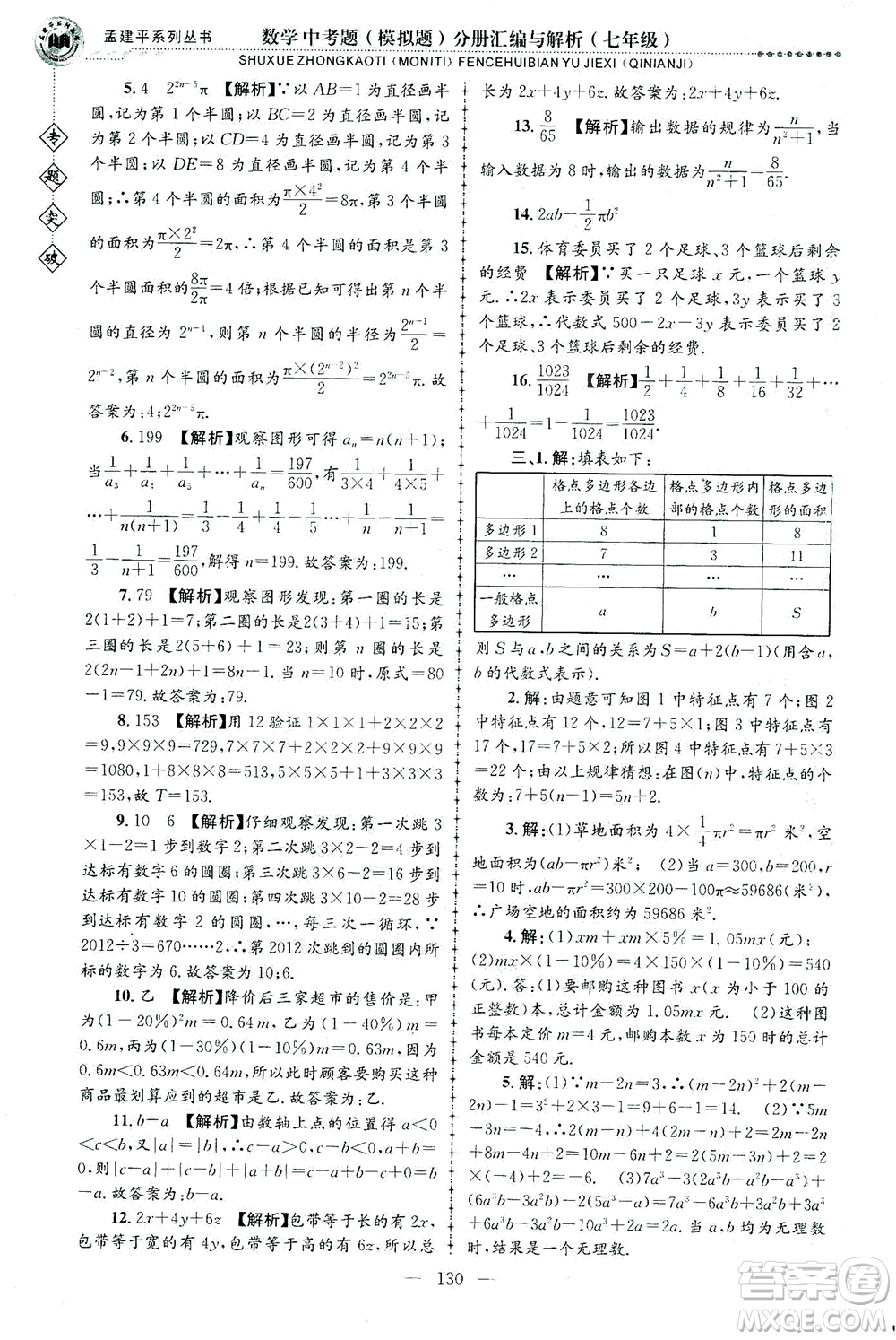 浙江工商大學(xué)出版社2021專題突破中考題（模擬題）分冊(cè)匯編與解析七年級(jí)數(shù)學(xué)答案