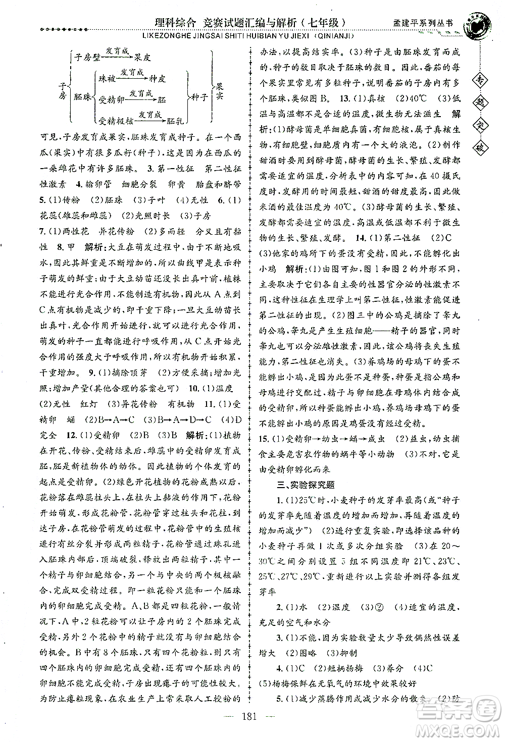 浙江工商大學(xué)出版社2021專題突破競賽試題匯編與解析七年級科學(xué)答案