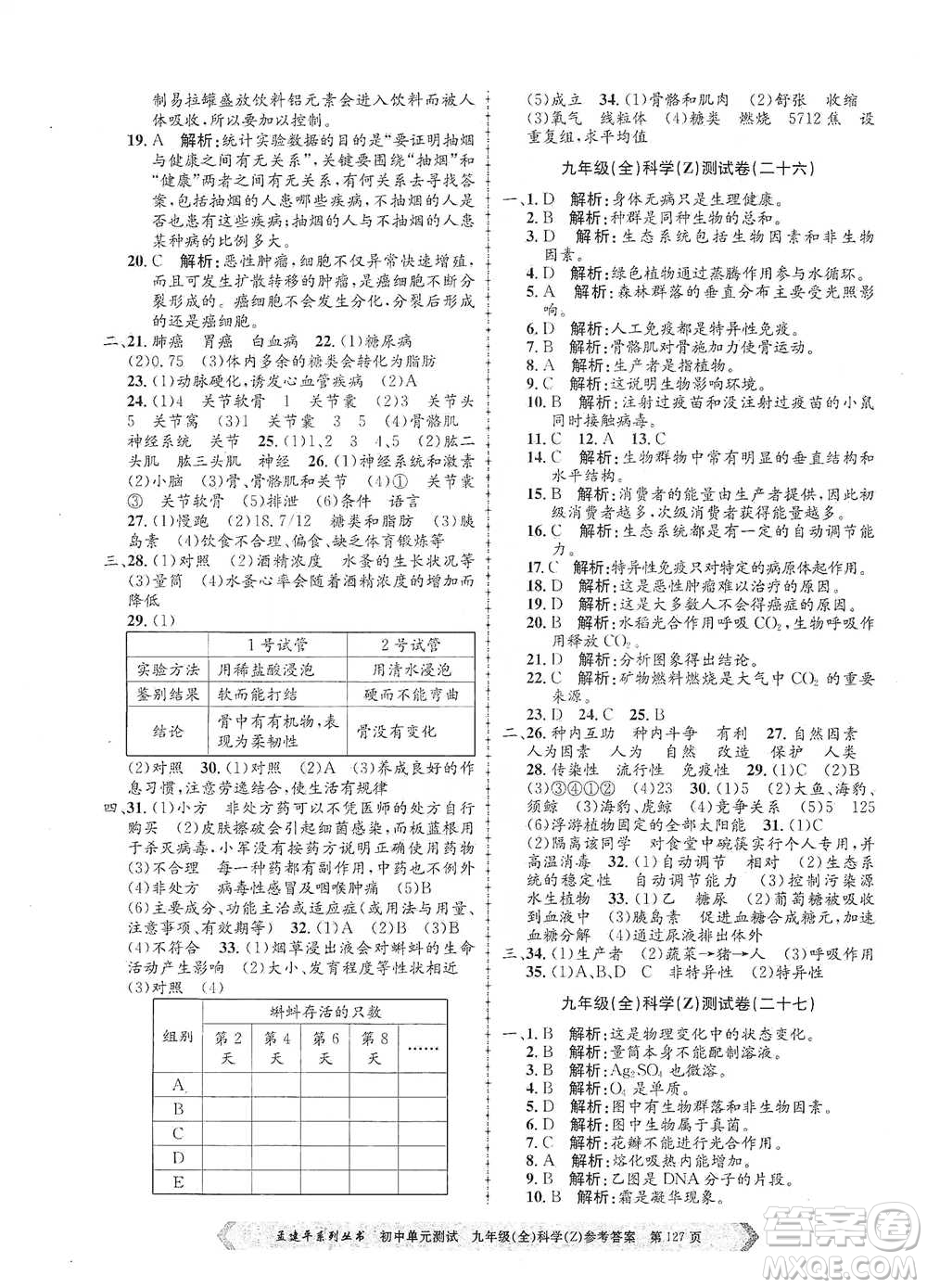 浙江工商大學(xué)出版社2021孟建平系列初中單元測(cè)試科學(xué)九年級(jí)浙教版參考答案