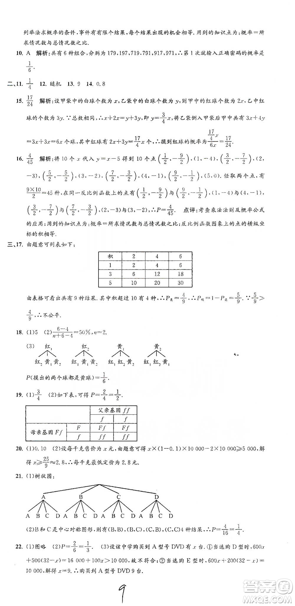 浙江工商大學出版社2021孟建平系列初中單元測試數(shù)學九年級浙教版參考答案