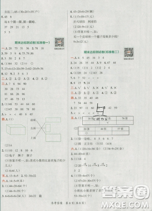陜西師范大學(xué)出版總社有限公司2021小學(xué)學(xué)霸單元期末標準卷數(shù)學(xué)一年級下RJ人教版答案