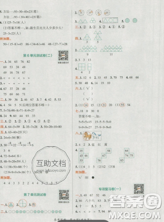 陜西師范大學(xué)出版總社有限公司2021小學(xué)學(xué)霸單元期末標準卷數(shù)學(xué)一年級下RJ人教版答案