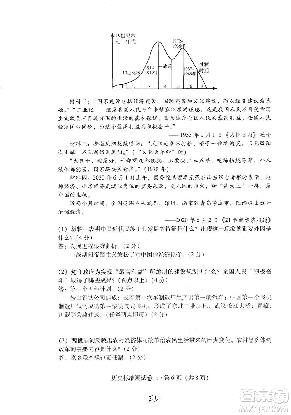 云南教育出版社2021優(yōu)佳學(xué)案云南省初中學(xué)業(yè)水平考試標(biāo)準(zhǔn)測(cè)試卷歷史參考答案