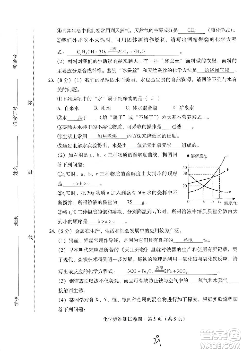 云南教育出版社2021優(yōu)佳學(xué)案云南省初中學(xué)業(yè)水平考試標(biāo)準(zhǔn)測試卷化學(xué)參考答案
