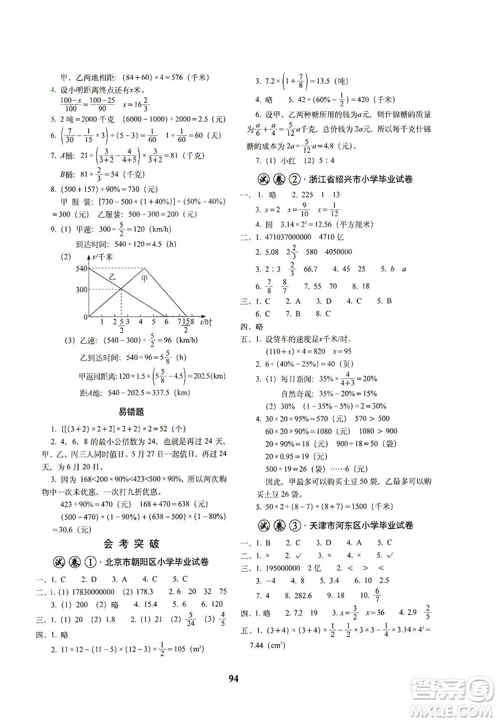 長春出版社2021小學畢業(yè)升學考前突破數學答案