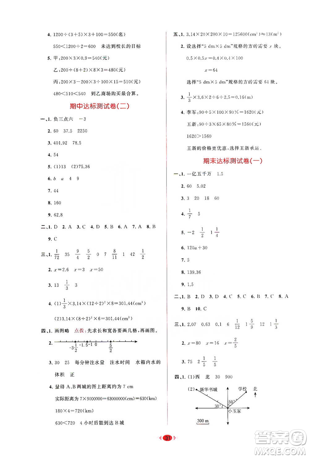 龍門書局2021三點(diǎn)一測(cè)快樂周計(jì)劃六年級(jí)下冊(cè)數(shù)學(xué)參考答案