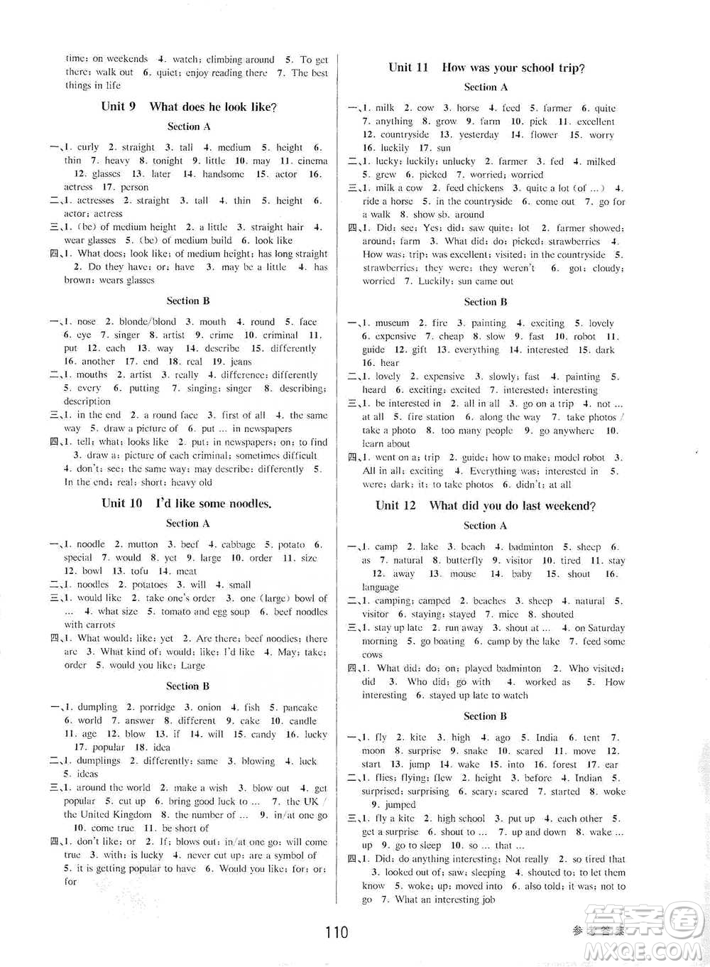 天津科學(xué)技術(shù)出版社2021初中新學(xué)案優(yōu)化與提高英語(yǔ)七年級(jí)下冊(cè)課后練習(xí)參考答案