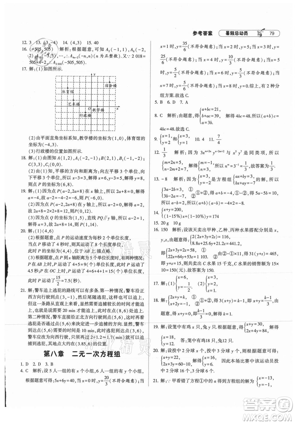 寧夏人民教育出版社2021經(jīng)綸學(xué)典暑假總動員數(shù)學(xué)七年級RJ人教版答案