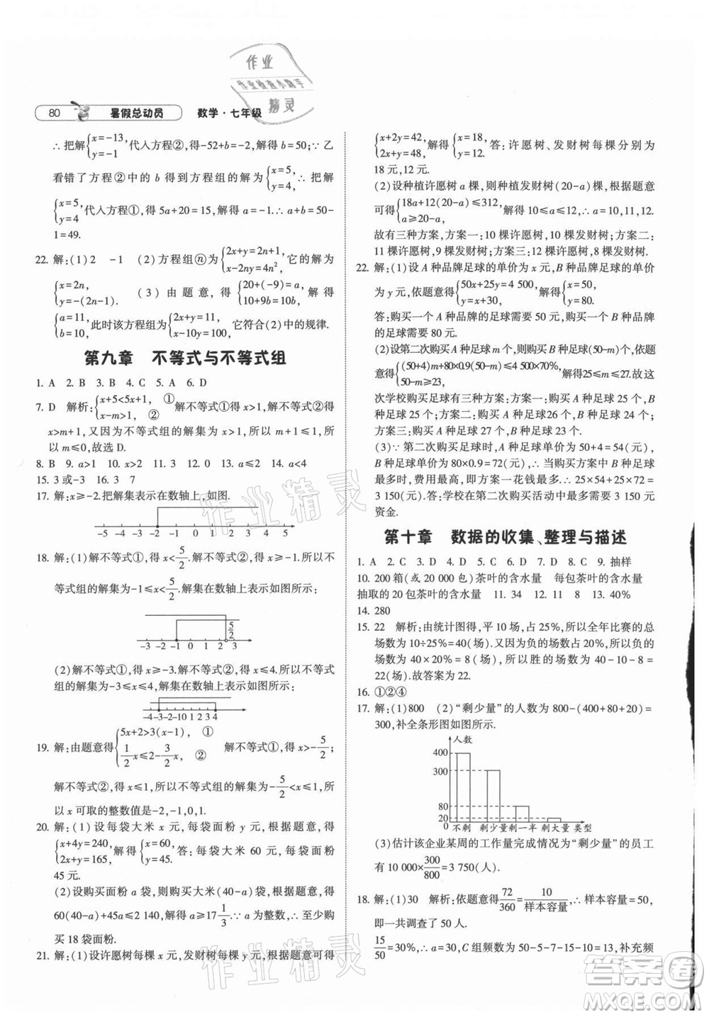 寧夏人民教育出版社2021經(jīng)綸學(xué)典暑假總動員數(shù)學(xué)七年級RJ人教版答案