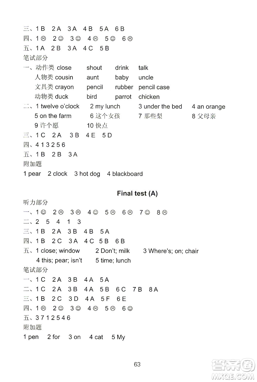 譯林出版社2021練習(xí)與測(cè)試三年級(jí)英語下冊(cè)譯林版答案