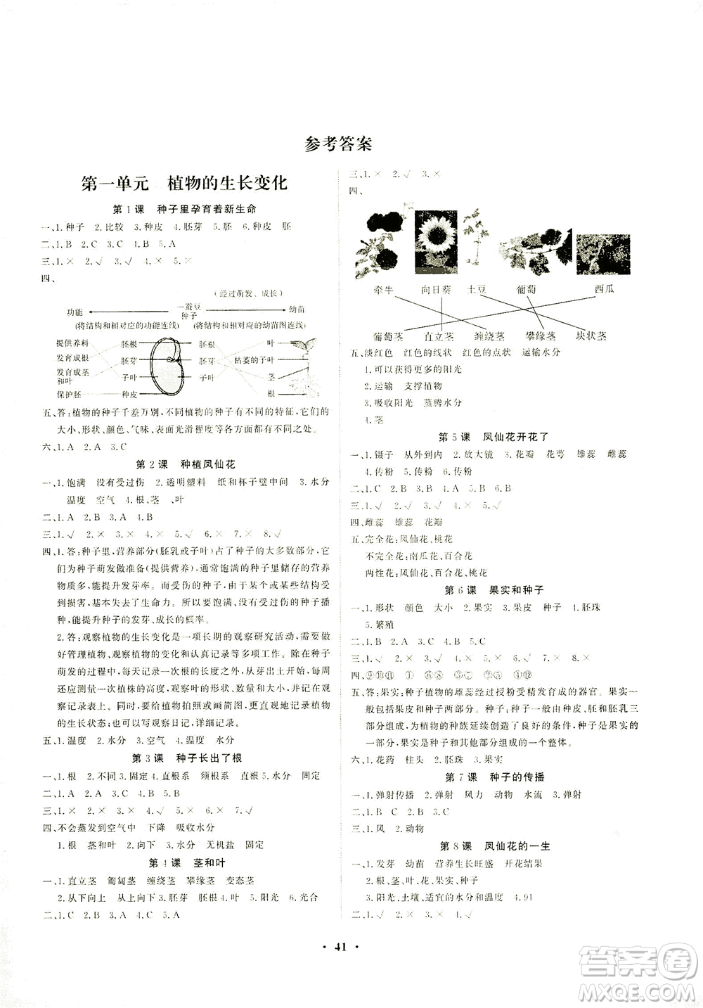 天津科學(xué)技術(shù)出版社2021一路菁英科學(xué)大全四年級(jí)下冊(cè)教科版答案