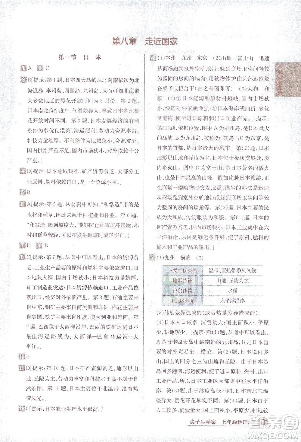 吉林人民出版社2021尖子生學(xué)案地理七年級下新課標湘教版答案