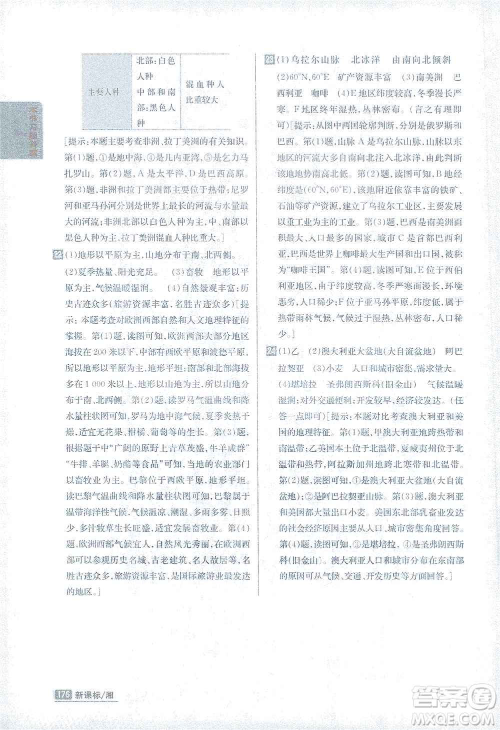 吉林人民出版社2021尖子生學(xué)案地理七年級下新課標湘教版答案