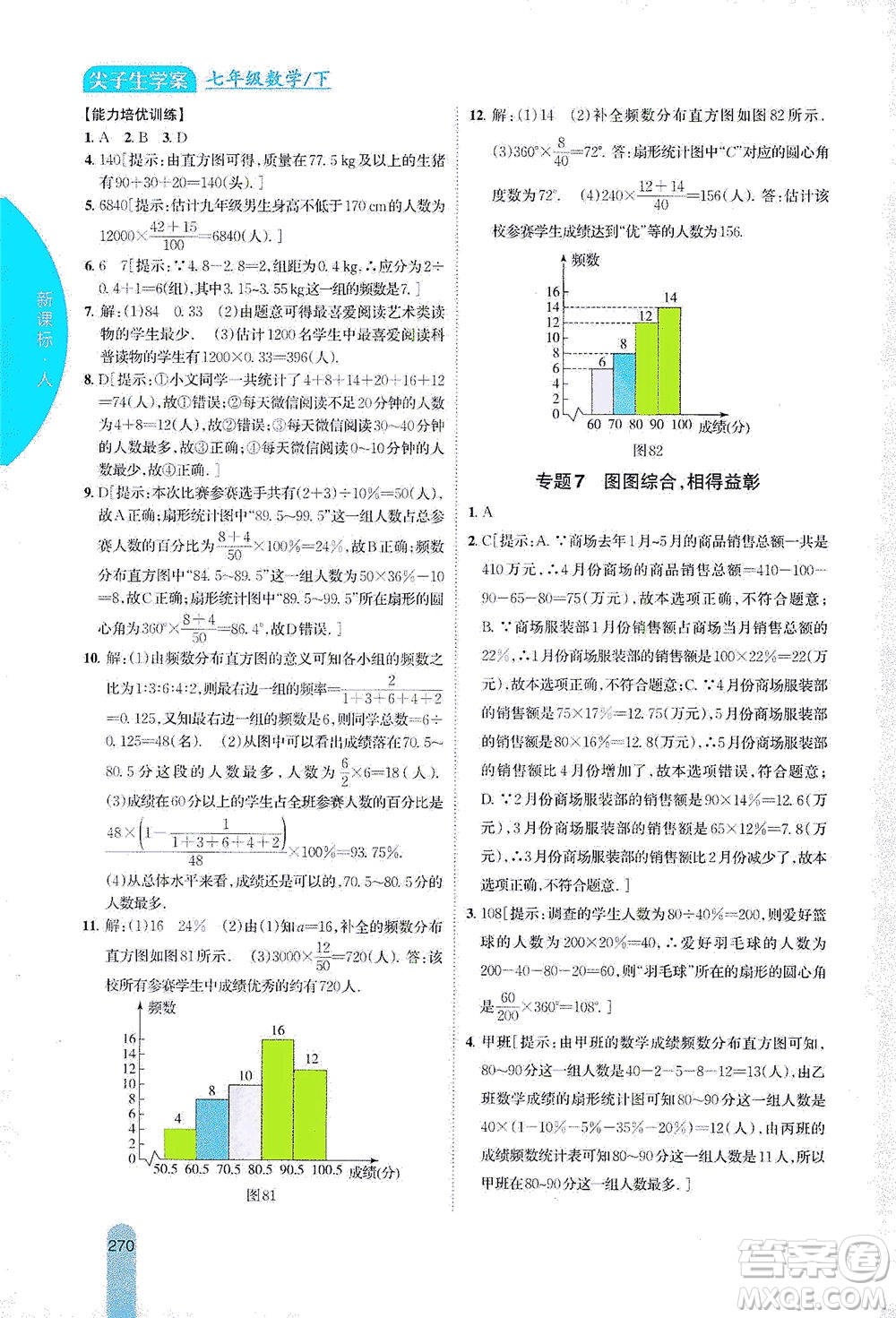 吉林人民出版社2021尖子生學(xué)案數(shù)學(xué)七年級下新課標(biāo)人教版答案