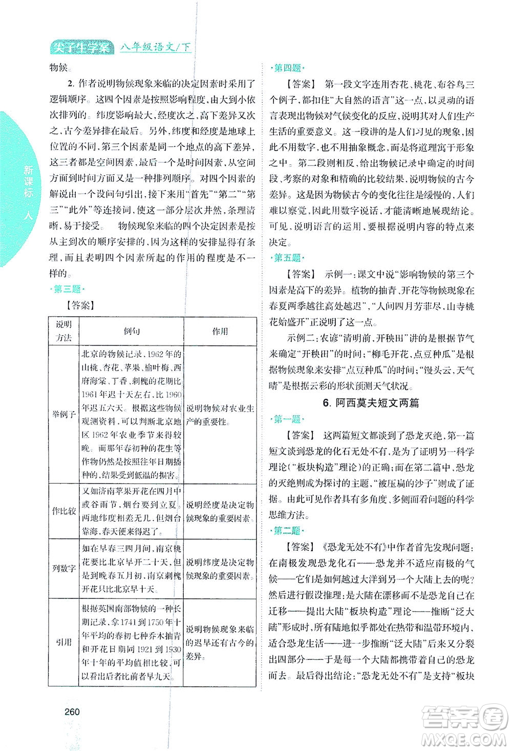 吉林人民出版社2021尖子生學(xué)案語文八年級(jí)下新課標(biāo)人教版答案