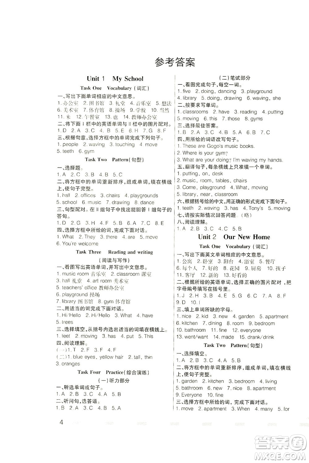 廣東人民出版社2021同步精練英語四年級(jí)下冊(cè)粵人民版答案