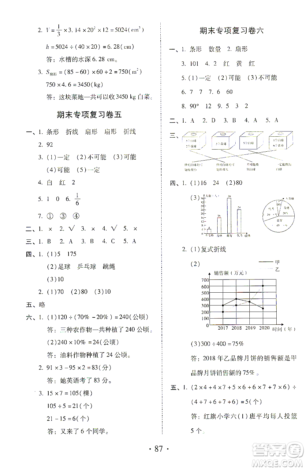 內(nèi)蒙古少年兒童出版社2021本土第1卷六年級數(shù)學(xué)下冊人教版答案