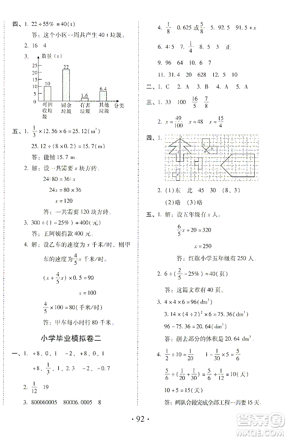 內(nèi)蒙古少年兒童出版社2021本土第1卷六年級數(shù)學(xué)下冊人教版答案