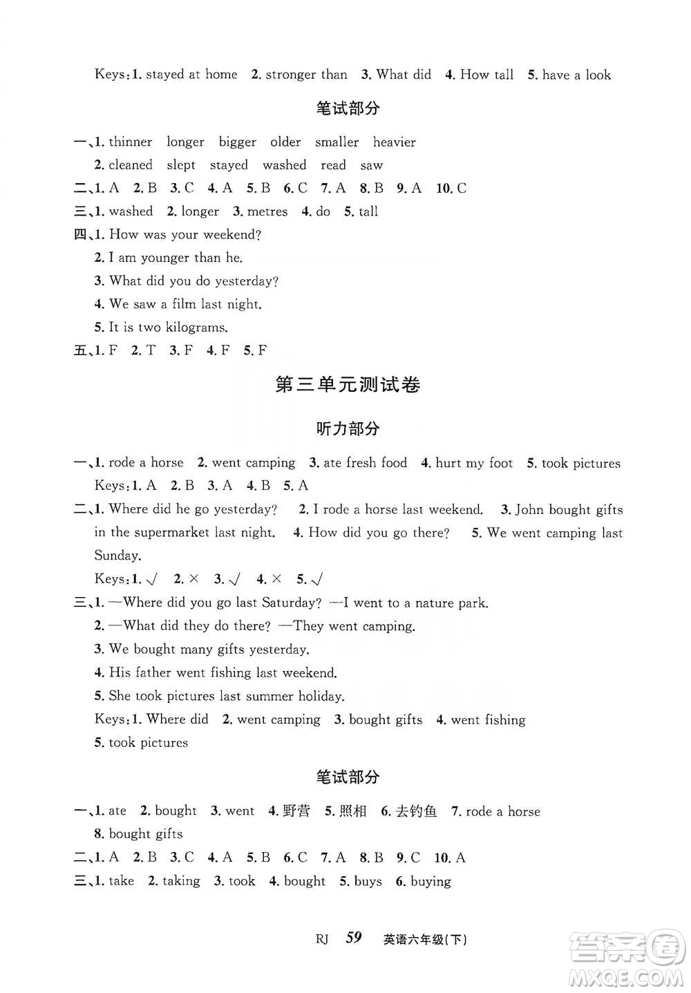 云南科技出版社2021創(chuàng)新成功學習同步導學六年級下冊英語人教版參考答案