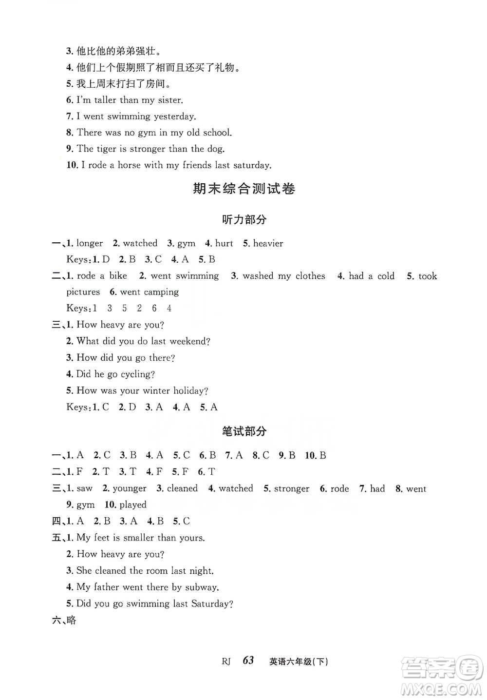 云南科技出版社2021創(chuàng)新成功學習同步導學六年級下冊英語人教版參考答案