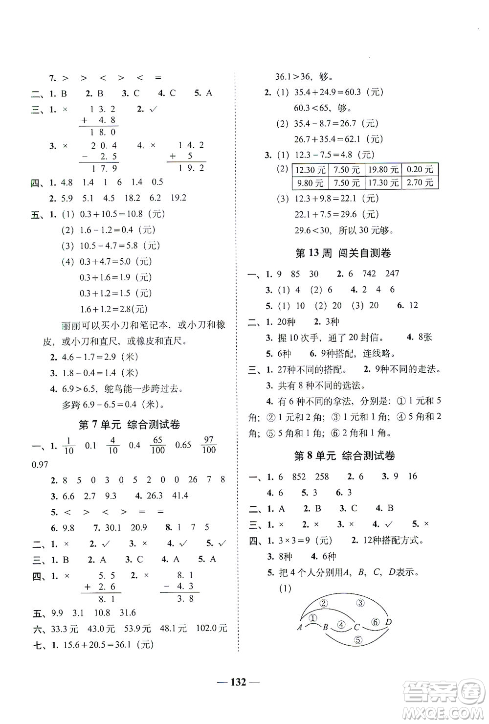 長春出版社2021A+全程練考卷三年級數學下冊人教版答案