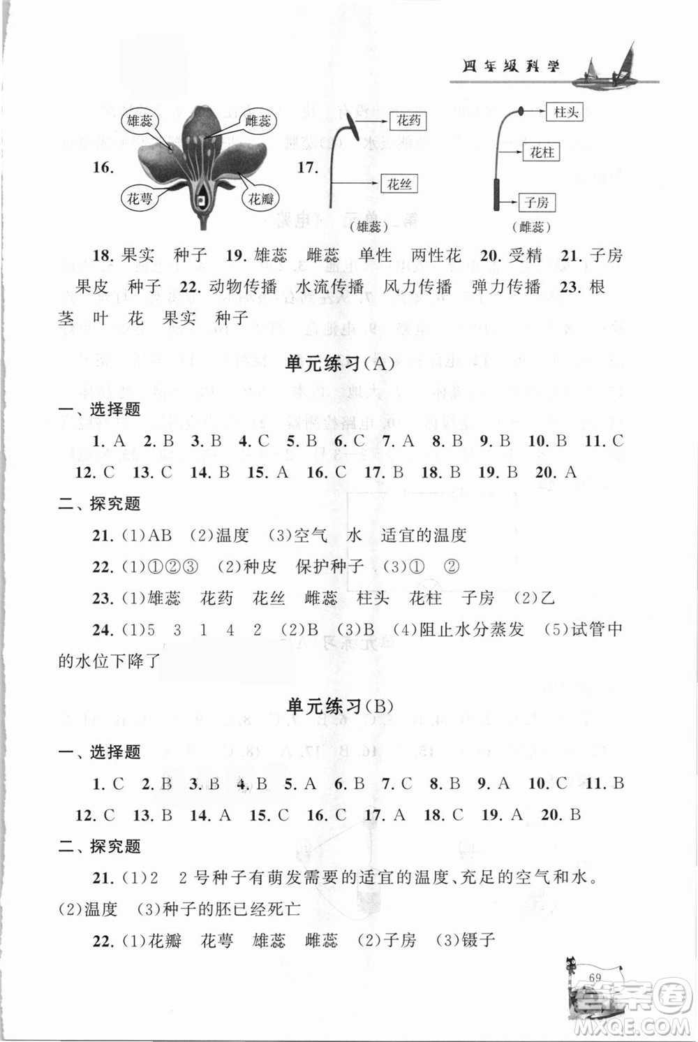 江蘇人民出版社2021小學(xué)版暑假大串聯(lián)科學(xué)四年級教育科學(xué)教材適用答案