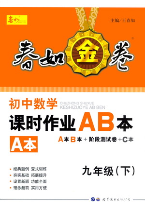 世界圖書出版公司2021春如金卷初中數(shù)學(xué)課時作業(yè)AB本九年級下冊階段測試卷答案