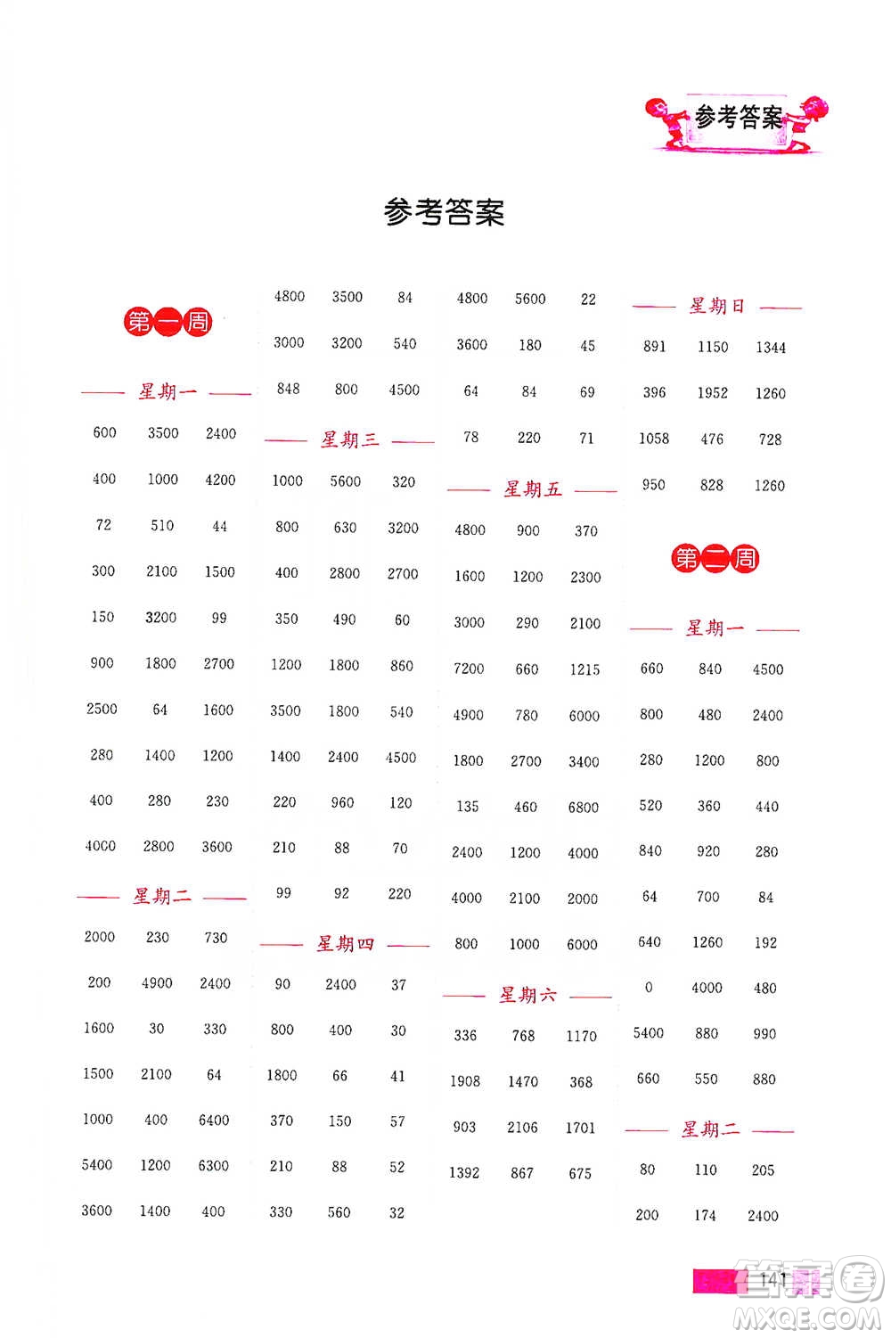 江蘇鳳凰美術(shù)出版社2021超能學(xué)典小學(xué)數(shù)學(xué)計(jì)算高手三年級(jí)下冊(cè)江蘇版參考答案