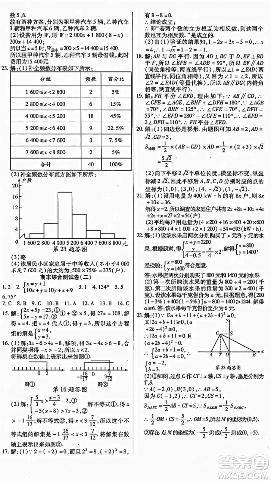 云南美術(shù)出版社2021本土假期總復(fù)習(xí)暑假七年級(jí)數(shù)學(xué)人教版參考答案