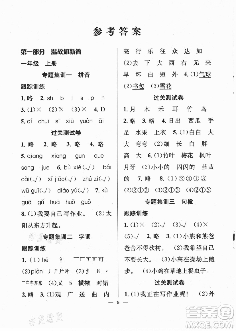 合肥工業(yè)大學(xué)出版社2021暑假集訓(xùn)一年級(jí)語(yǔ)文人教版答案