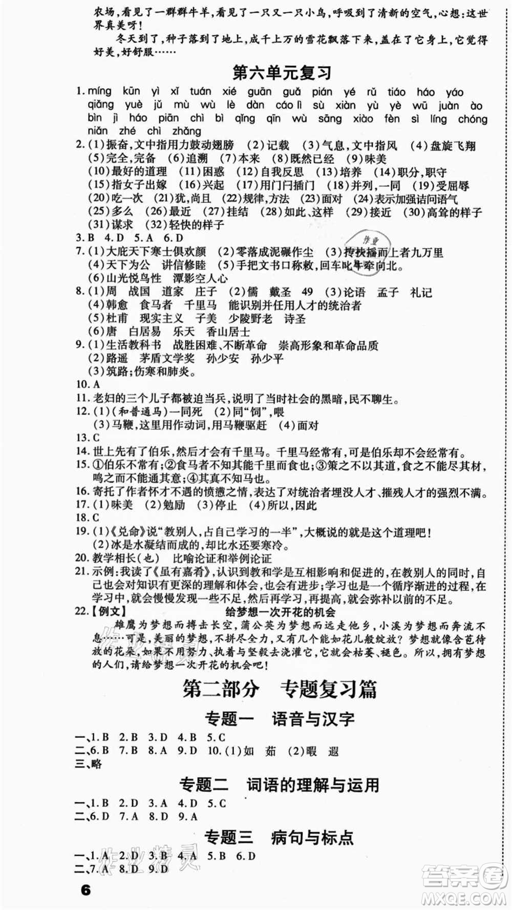 云南美術(shù)出版社2021本土假期總復(fù)習(xí)暑假八年級語文人教版參考答案