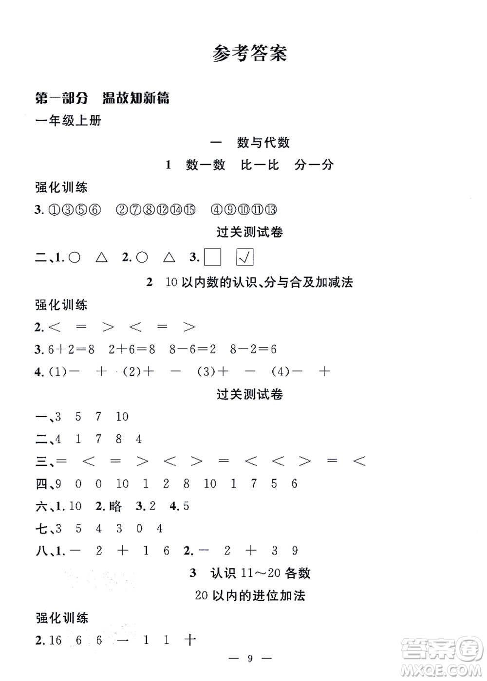合肥工業(yè)大學(xué)出版社2021暑假集訓(xùn)一年級數(shù)學(xué)SJ蘇教版答案