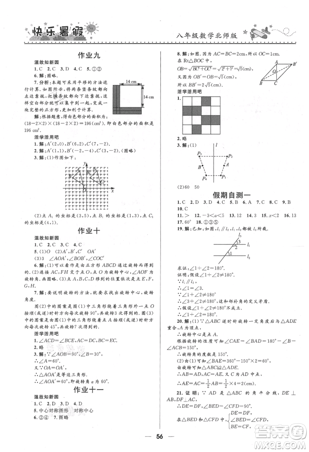 河北少年兒童出版社2021贏在起跑線中學(xué)生快樂暑假八年級(jí)數(shù)學(xué)北師版參考答案