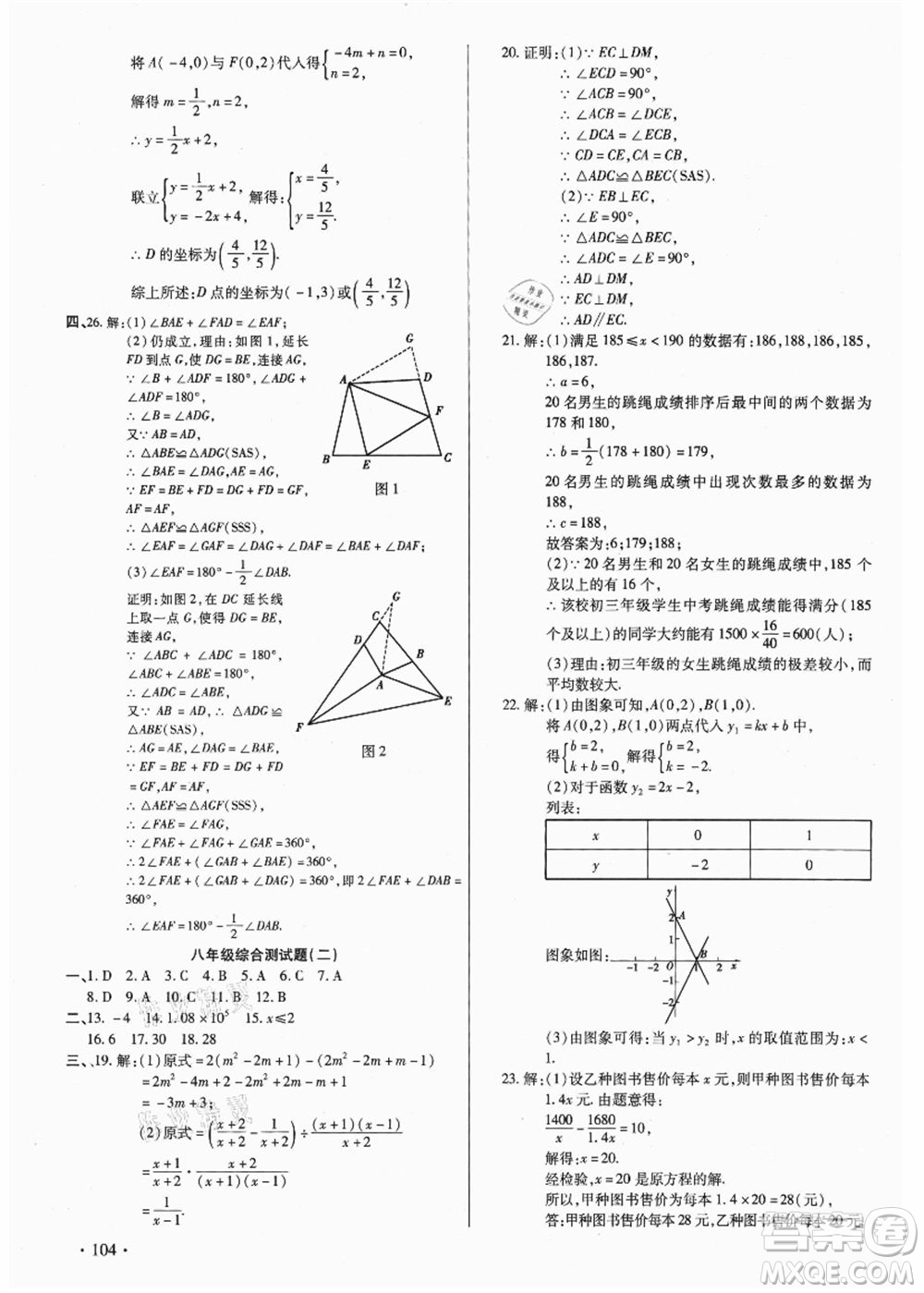 吉林教育出版社2021教材首選銜接教材年度復(fù)習(xí)八年級數(shù)學(xué)答案