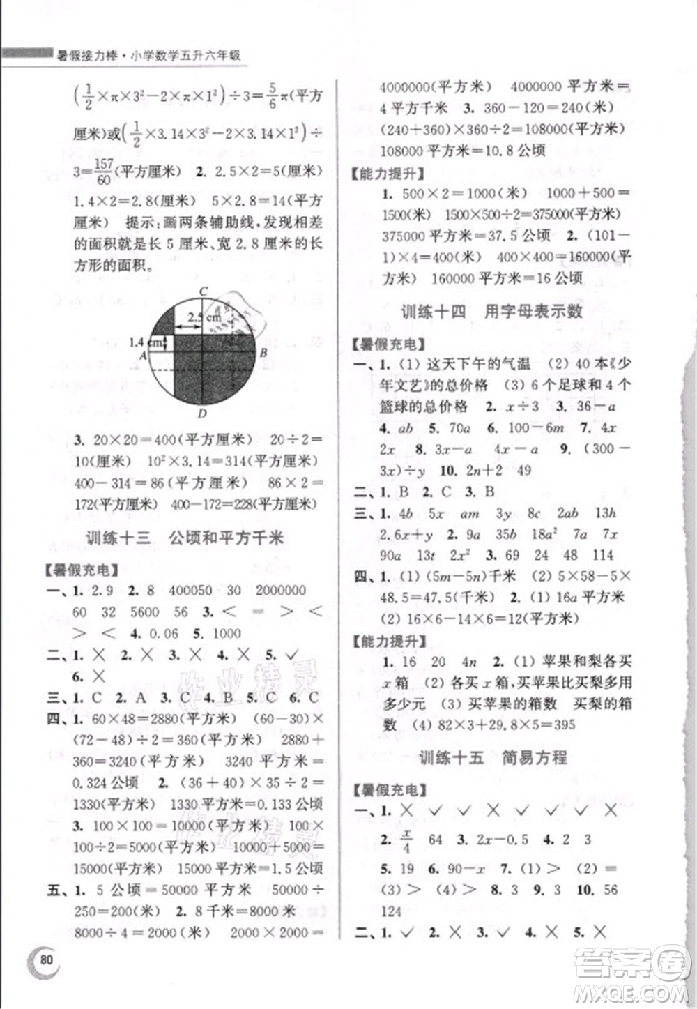 江蘇鳳凰少年兒童出版社2021小學(xué)數(shù)學(xué)暑假接力棒五升六年級(jí)江蘇版答案