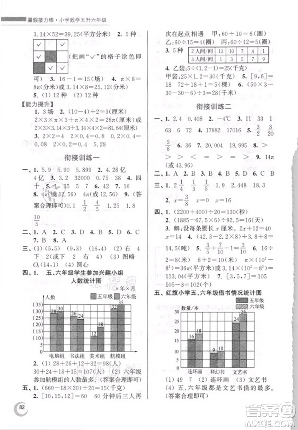 江蘇鳳凰少年兒童出版社2021小學(xué)數(shù)學(xué)暑假接力棒五升六年級(jí)江蘇版答案
