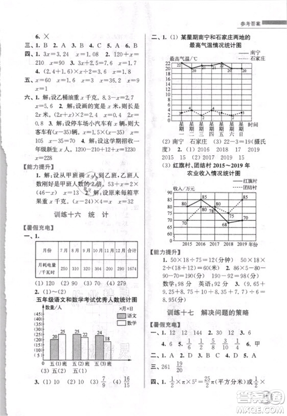 江蘇鳳凰少年兒童出版社2021小學(xué)數(shù)學(xué)暑假接力棒五升六年級(jí)江蘇版答案
