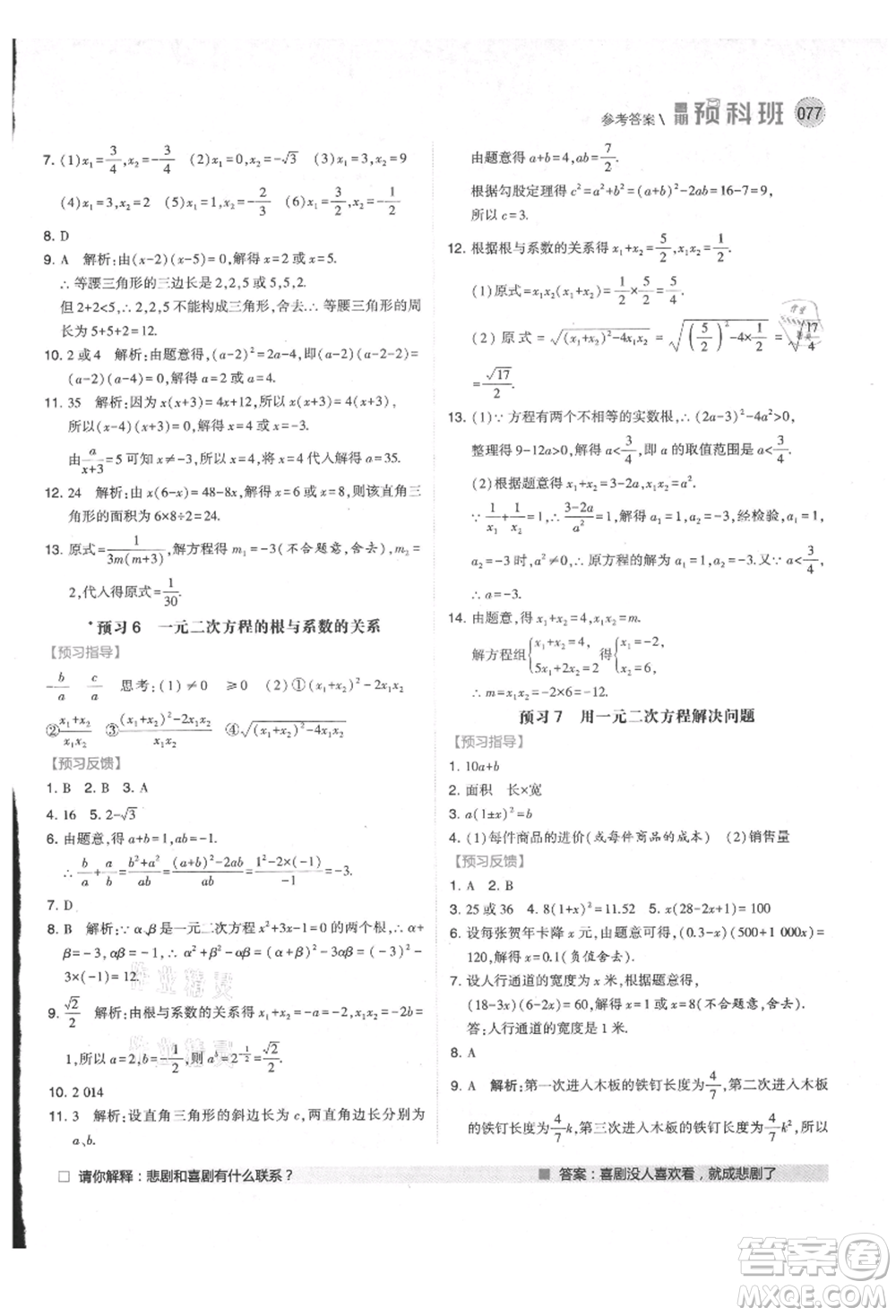 寧夏人民教育出版社2021經(jīng)綸學(xué)典暑期預(yù)科班八年級(jí)數(shù)學(xué)江蘇版參考答案