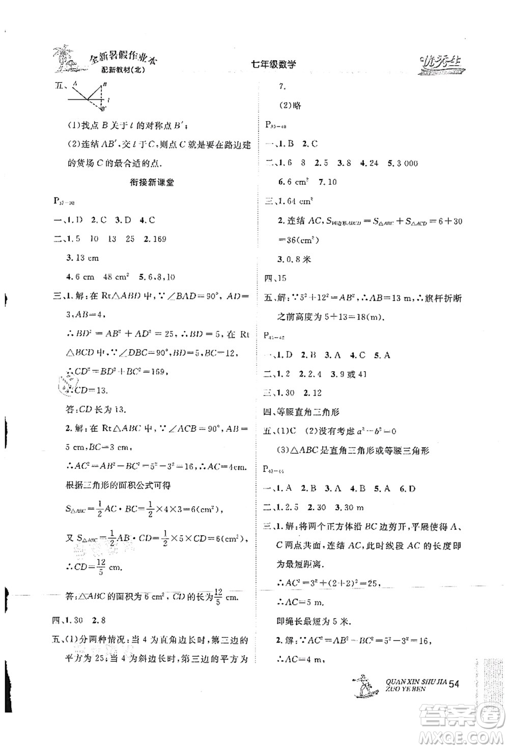 延邊人民出版社2021優(yōu)秀生快樂假期每一天全新暑假作業(yè)本七年級數(shù)學(xué)北師大版答案