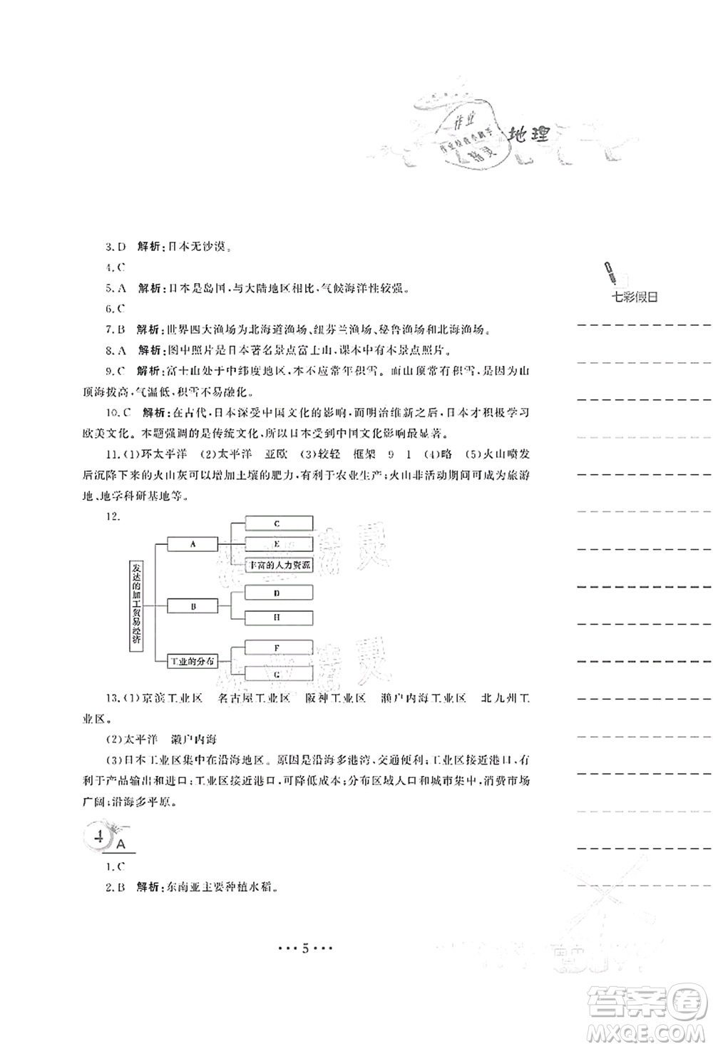 安徽教育出版社2021暑假作業(yè)七年級地理商務(wù)星球版答案