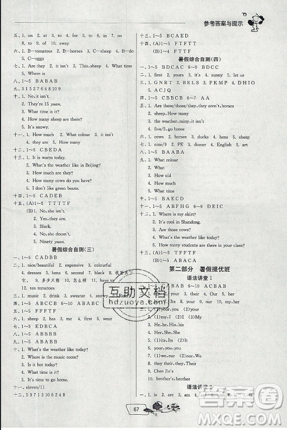 江蘇人民出版社2021實(shí)驗(yàn)班提優(yōu)訓(xùn)練暑假銜接英語四升五年級(jí)RJPEP人教版答案