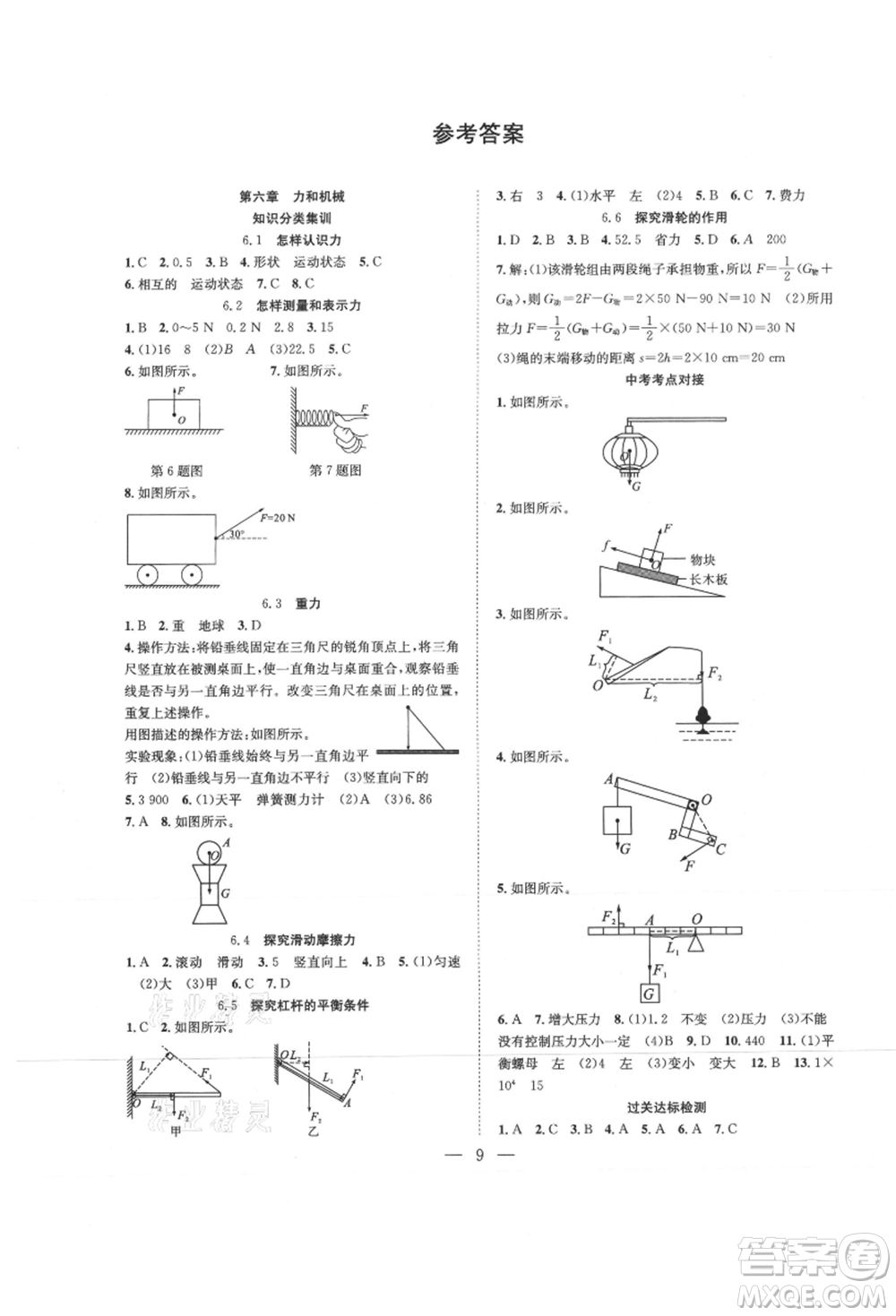 希望出版社2021暑假訓(xùn)練營(yíng)學(xué)年總復(fù)習(xí)八年級(jí)物理滬粵版參考答案