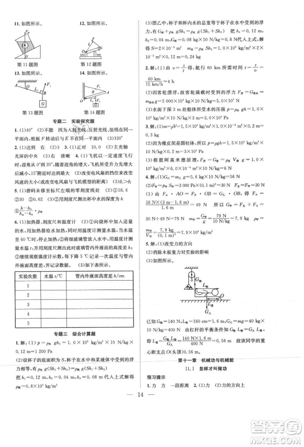 希望出版社2021暑假訓(xùn)練營(yíng)學(xué)年總復(fù)習(xí)八年級(jí)物理滬粵版參考答案