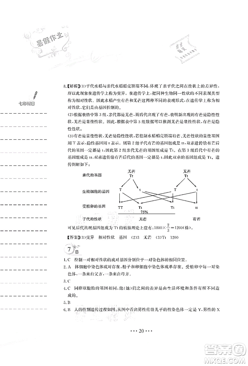 安徽教育出版社2021暑假作業(yè)八年級生物蘇教版答案
