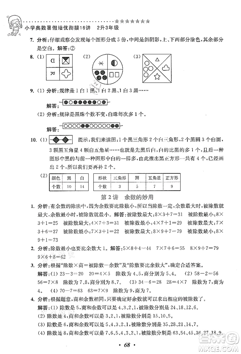 江蘇鳳凰美術(shù)出版社2021暑假培優(yōu)銜接16講二升三年級數(shù)學(xué)答案